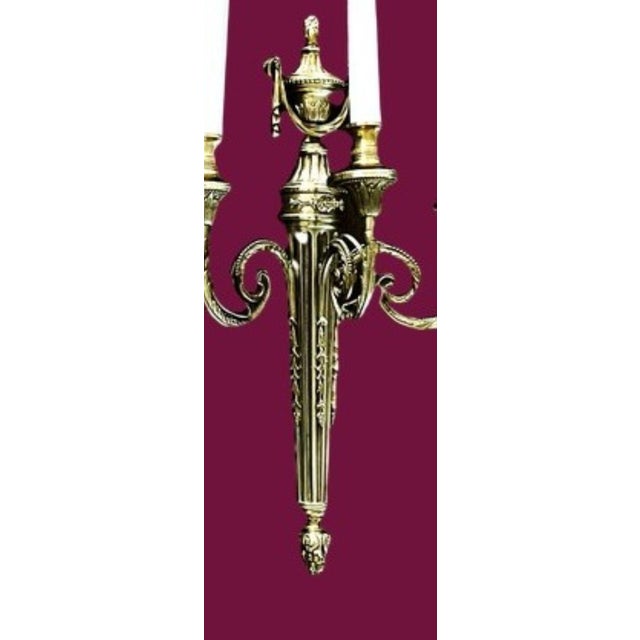Large French Louis XVI Style Bronze Three-Arm Wall Sconces, 1950s, Set of 2 For Sale - Image 3 of 18
