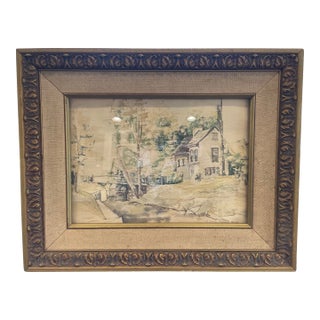 Vintage Watercolor Painting - Bucks County Impressionist Landscape in Antique Frame, 1961 For Sale