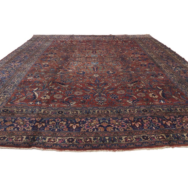 Rustic Antique Persian Mashhad Rug, 08'10 X 12'00 For Sale - Image 3 of 10