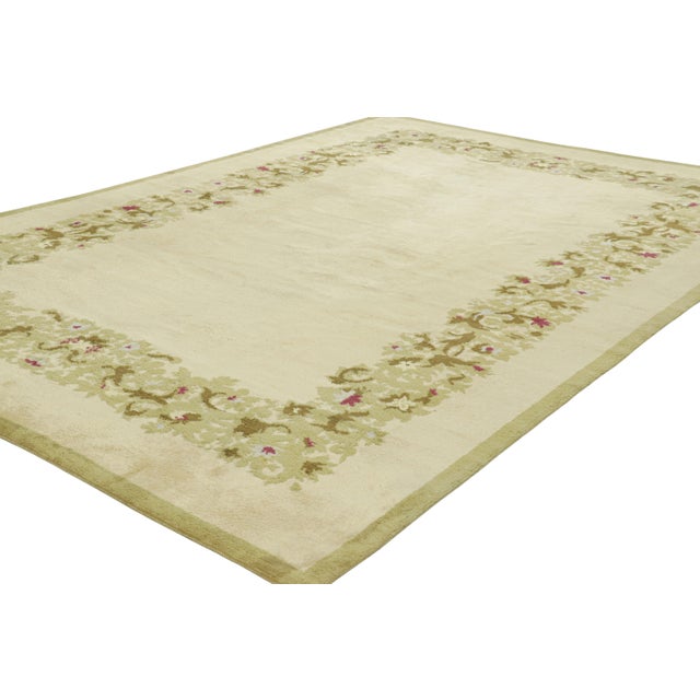 Rug & Kilim Antique Leleu French Art Deco Rug in Green With Floral Patterns - Rug & Kilim For Sale - Image 4 of 7
