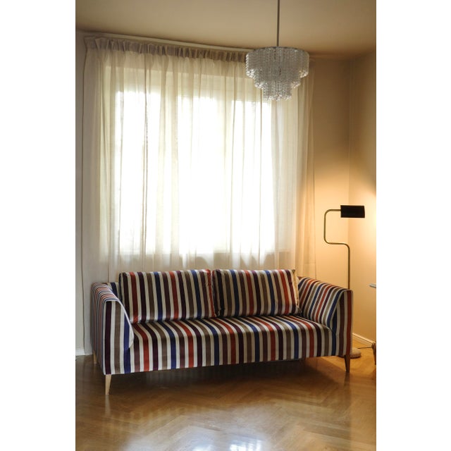 We have reupholstered the spacious and comfortable 3 seater sofa in high-quality striped velvet. It looks elegant and...