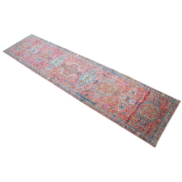 Hand Knotted Kurdish Tribal Runner Rug Low Pile Hallway Decor For Sale - Image 6 of 11