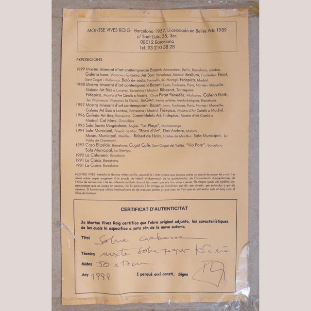 Yellow Sole Carboner, Montse Vives Roig, 1990s, Watercolor For Sale - Image 8 of 9