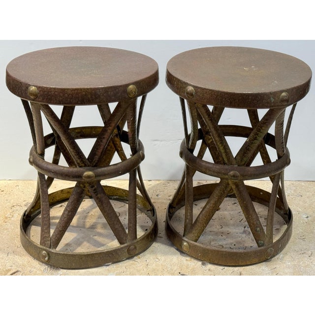 Mid 20th Century Pair of Mid-Century Modern Brass “X” Stools, by Sarreid, Spain, Circa 1960s For Sale - Image 5 of 18