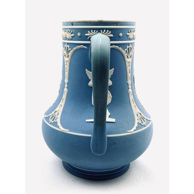 Dudson Jasperware Pitcher in Blue With Neo-Classical Motif-8.25” Tall For Sale - Image 4 of 10
