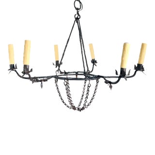 18th Century French Medieval Style Wrought Iron 6-Light Chandelier For Sale