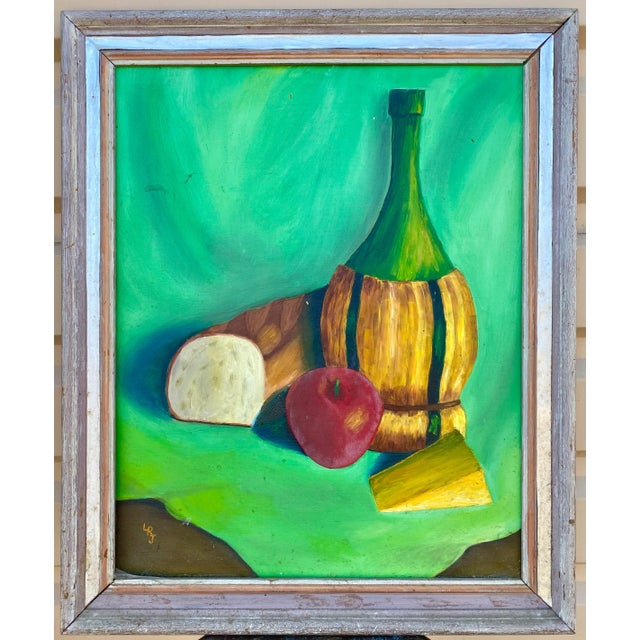 1970s Green Midcentury Modern Original Still Life Painting in Rustic Frame For Sale - Image 5 of 5