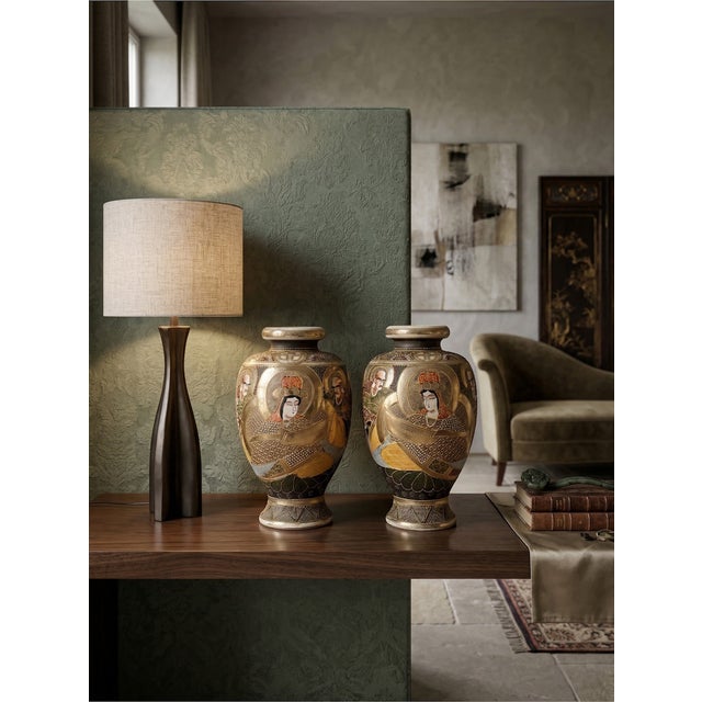 Japanese Satsuma Polychrome Vases with Gilt Decoration and Figures, 1890s, Set of 2, in Very Good conditions. Designed...