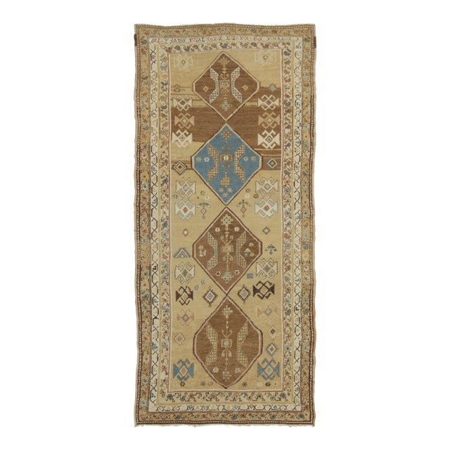 Antique Persian Kurdish Runner Rug With Geometric Medallion Design - Rug & Kilim For Sale