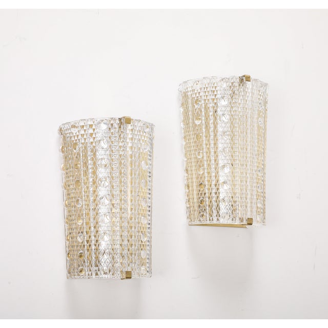 Metal 1960"s Large Demi Lune Sconces by Carl Fagerlund for Orrefors - a Pair For Sale - Image 7 of 12
