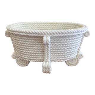 Vintage French Country White Porcelain Rope-Form Cachepot For Sale