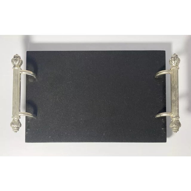 Godinger 2000s Godinger “Plume” Silverplate & Black Marble Cheese Board & Knife For Sale - Image 4 of 10