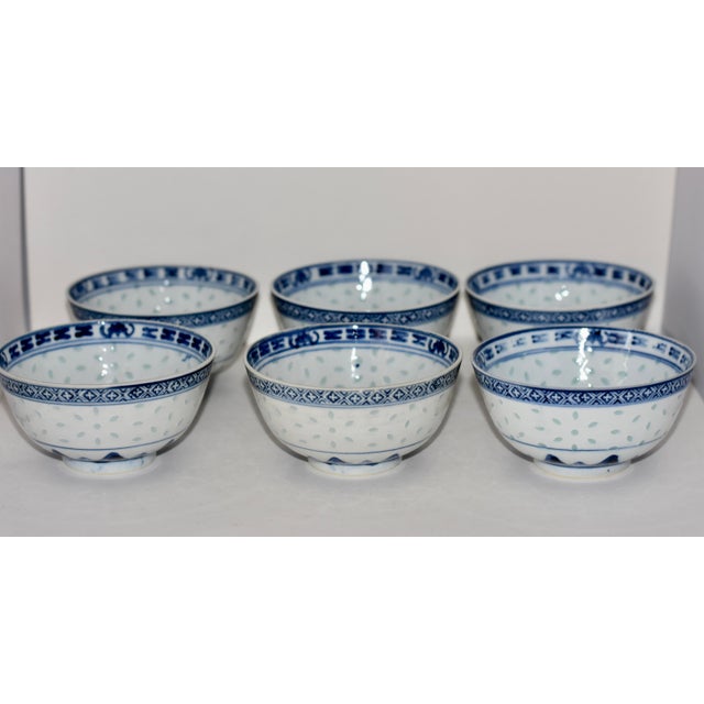 Early 1900s Chinese Translucent Rice Grain Dragon Pattern Jingdezhen Wan Yu Mark Bowls- Set of 6 For Sale - Image 9 of 9