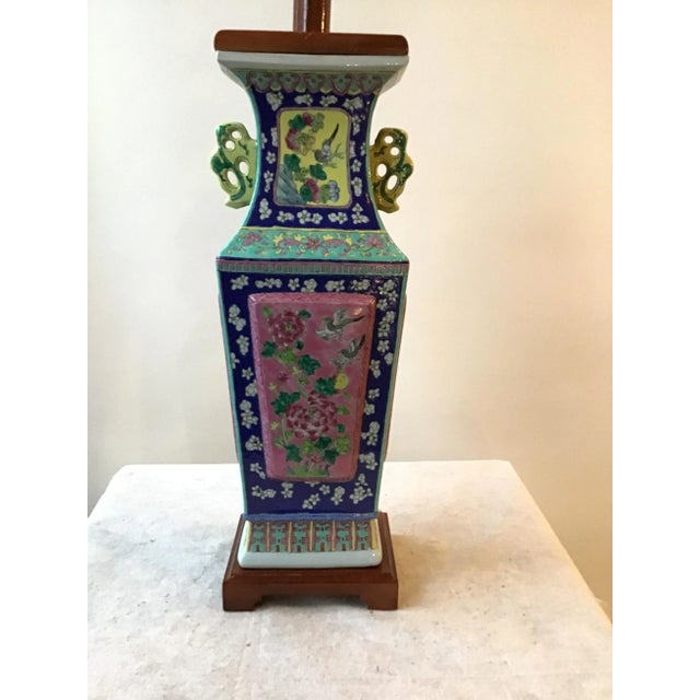 1960s 1960s Asian Floral Hand Painted Ceramic Table Lamp For Sale - Image 5 of 11