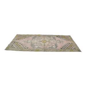 1960s Muted Oushak Decorative Turkish Rose Pink Color Rug Runner