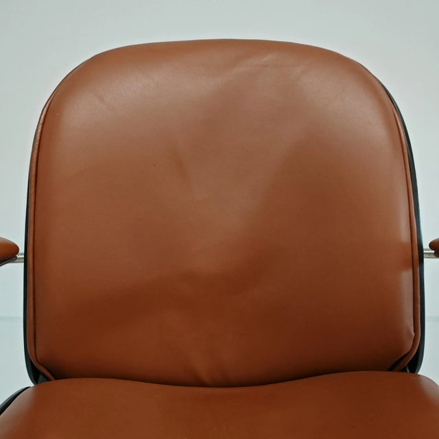 Brown MiM Executive Chair in Natural Cognac Leather and Wood, 1970s For Sale - Image 8 of 18