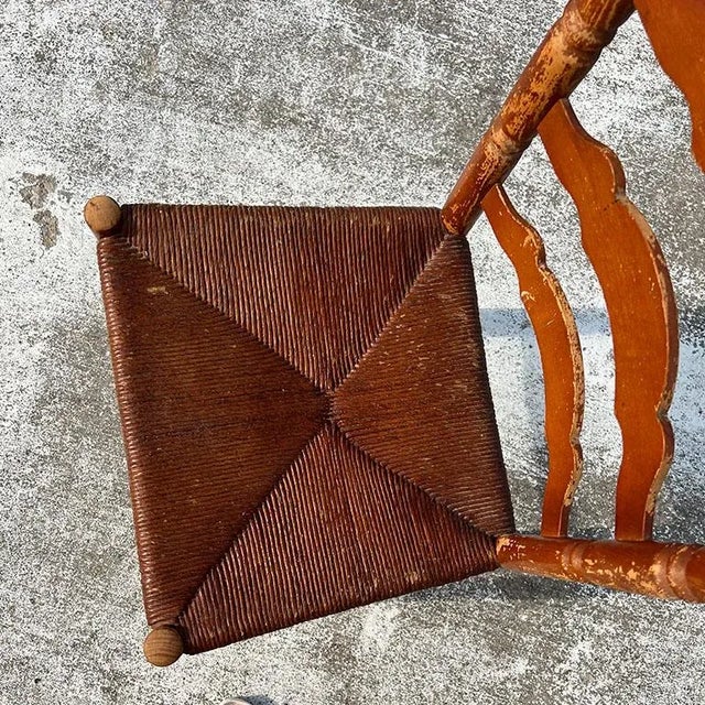 American Arts & Crafts Wood Ladder Back Chairs With Woven Rush Seats, Set of 2 - 1920s For Sale - Image 3 of 7