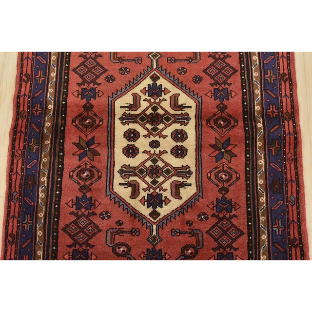 1990s Hamedan Rug 3'5'' X 6'3'' Red Wool Vintage Tribal Hand-Knotted Oriental Carpet For Sale - Image 5 of 13