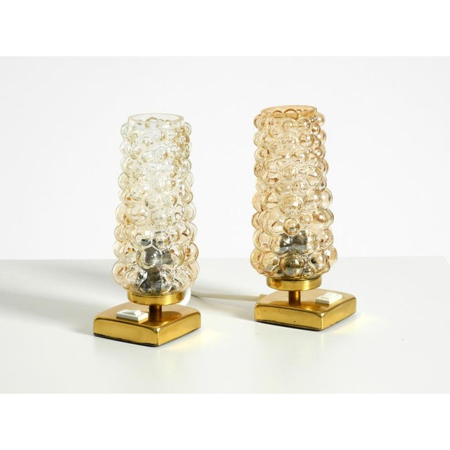 1960s Brass Bedside Lamps with Gold Bubble Glass Shades, 1960s, Set of 2 For Sale - Image 5 of 18