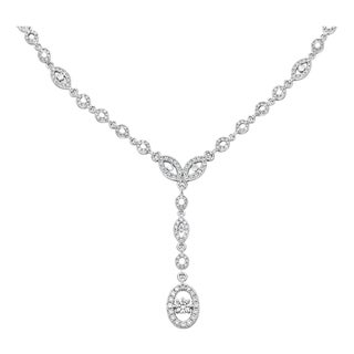 Late 20th Century 18K White Gold Rose Diamond Lariat Station Necklace For Sale