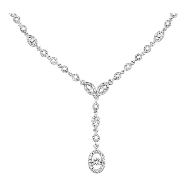 Late 20th Century 18K White Gold Rose Diamond Lariat Station Necklace For Sale