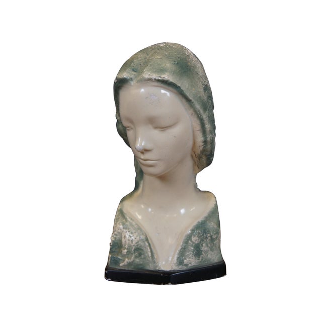 Mid 20th century cast foundry stone sculpture titled "Face of Love" by Vincent Glinsky. Depicts a representation of the...