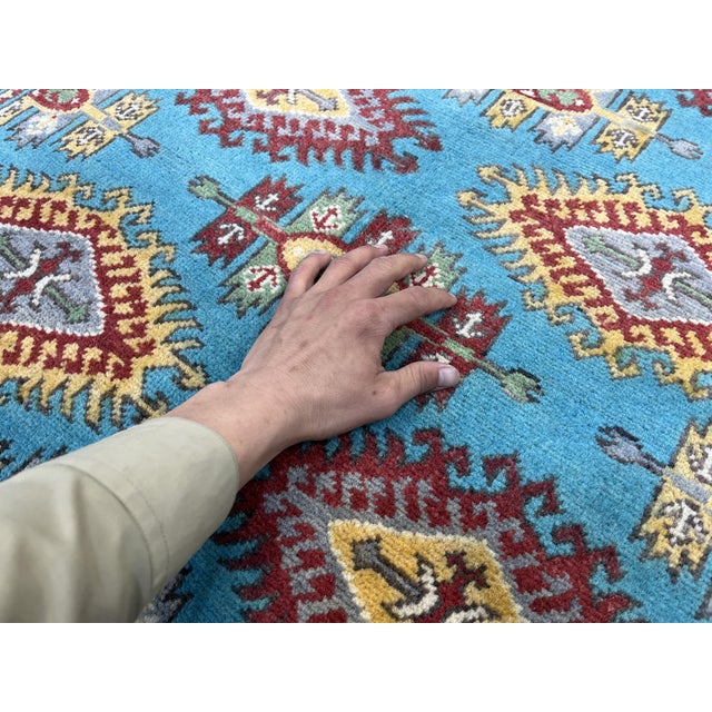 Turquoise Kazak Wool Rug With Repeating Medallions, 3'11" X 5'10" For Sale - Image 9 of 15