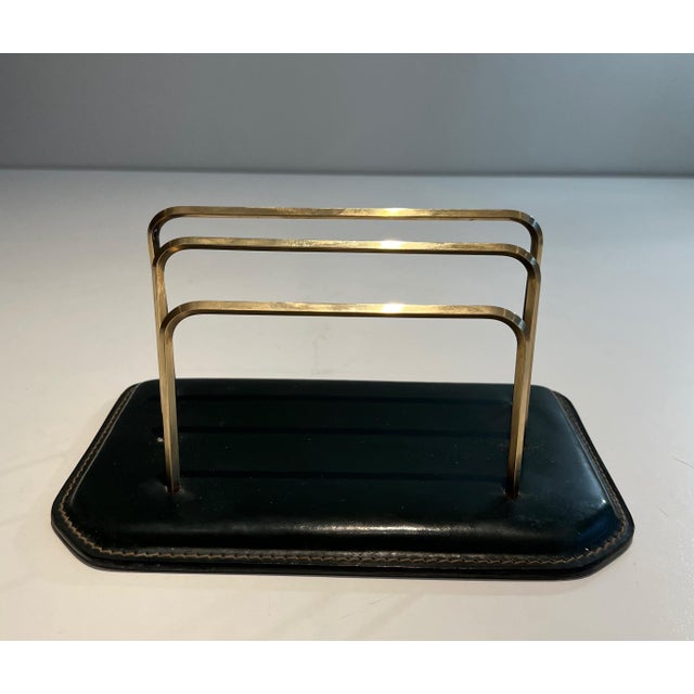 Cellar quilted leather desk set. French works in the style of Jacques Adnet. For Sale - Image 12 of 12