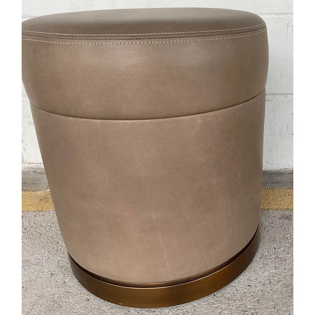 Global Views Global Views Taupe Leather Latitudes Ottoman For Sale - Image 4 of 4