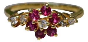 The Amalie: Ladies 18K Gold Cocktail Ring set with Rubies and Diamonds