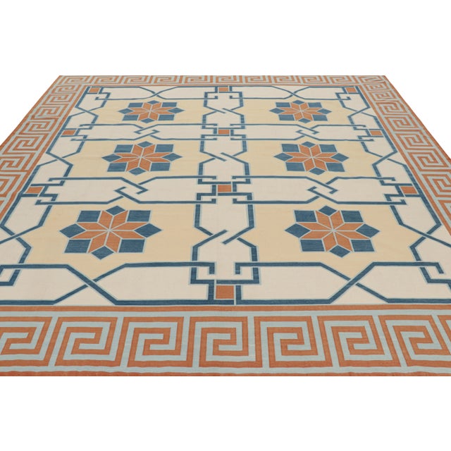2010s Rug & Kilim’s Square Dhurrie Rug in Cream With Rust and Blue Medallions For Sale - Image 5 of 7