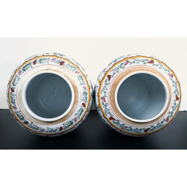 Wood Pair of Chinese Porcelain Covered Ginger Jars For Sale - Image 7 of 12