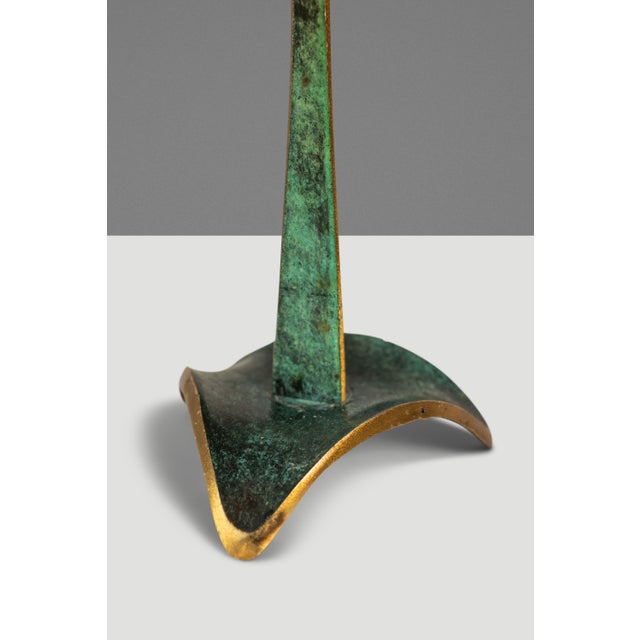 Set of Two (2) Mid-Century Post Modern Judaica Candlestick Holders in Brass and Acrylic Paint Attributed to Oppenheim, Israel, C. 1985 For Sale - Image 15 of 16