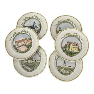 Midcentury Longchamp French Wine Region Plates, Set of 6 For Sale