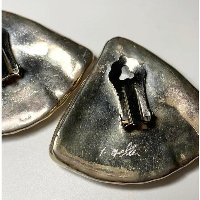 1980s 1980s Yaacov Heller Sterling Silver & Goldplate Sculptural Clip-on Earrings, Pair For Sale - Image 5 of 7