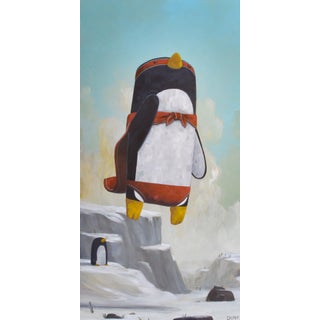 The Power of Flight by Nathan Durfee | Oil on Panel Penguin flying over a snowy landscape. For Sale