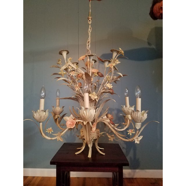 Large Early 21st Century Floral Tole Chandelier For Sale - Image 13 of 13