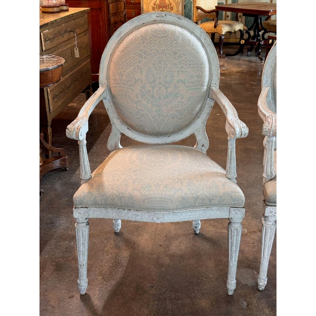 French Pair of 19th Century Louis XVI Style Painted Oval-Back Fauteuils For Sale - Image 3 of 11