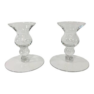 Mid-Century Modern Delicate Minimalist Glass Candlesticks - a Pair For Sale