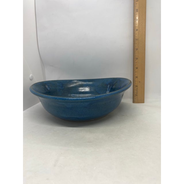 Late 20th Century Contemporary Ceramic Pottery Oblong Blue Black Bowl For Sale - Image 11 of 12