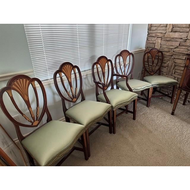 1990s Baker Inlaid Mahogany Norfolk Hepplewhite Dining Room Chairs For Sale - Image 9 of 17