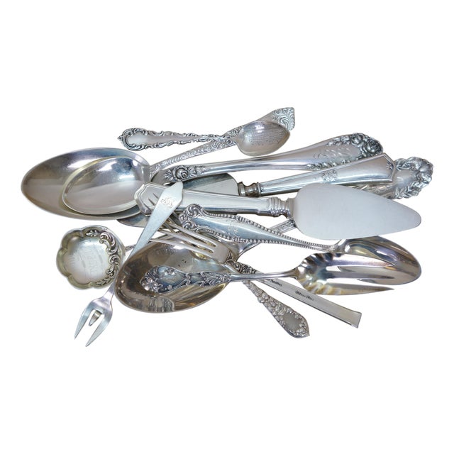 Antique Sterling Silver 925 Serving Utensils Forks Spoons Cake Servers - 12 pcs For Sale