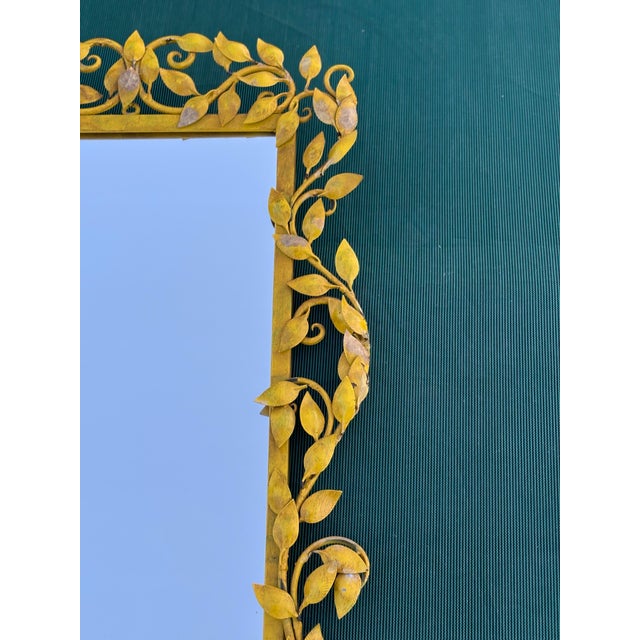 Italian Mid Century Yellow Italian Tole Leaf Mirror For Sale - Image 3 of 8