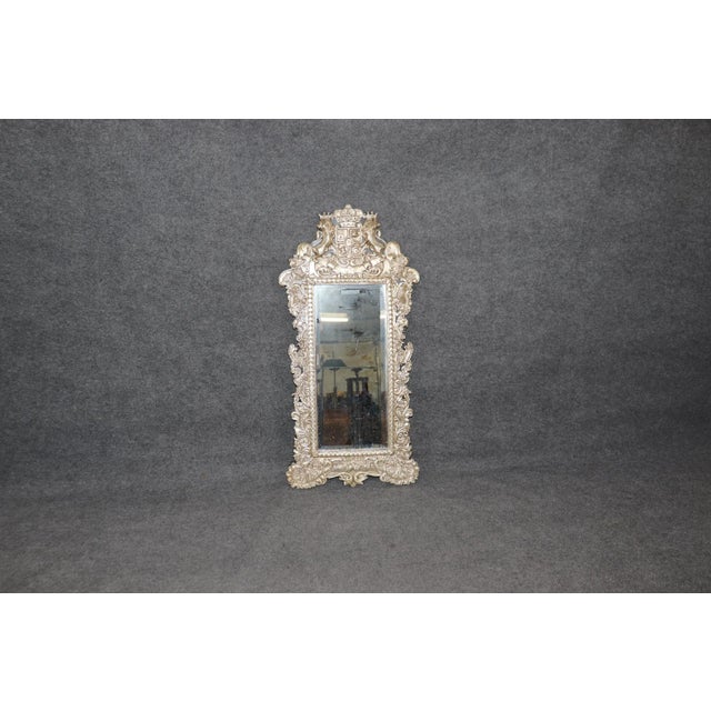 Rare Familial Coat of Arms Nickel Plated Cladded Wooden English Mirror For Sale - Image 10 of 10