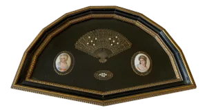 Vintage Victorian Porcelain Cameo and Fan Shadow Box Wall Display