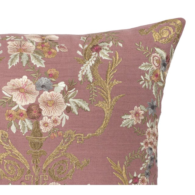 Contemporary Fontainebleau Embroidered Linen Throw Pillow Cover, 18 X 18 For Sale - Image 3 of 5