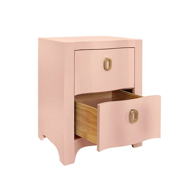 Worlds Away Matthew Izzo Home Helena Pink Textured Linen Two Drawer Side Table For Sale - Image 4 of 8