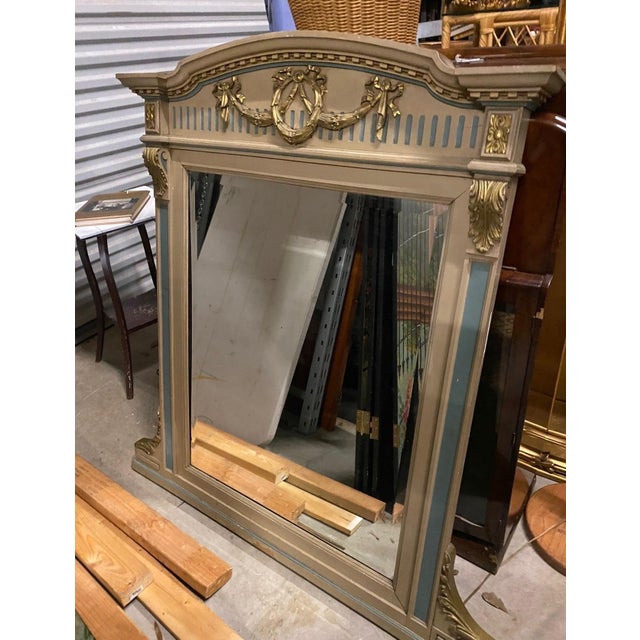 Large Vintage Table Mirror With Blue and Gold Accents For Sale - Image 9 of 9