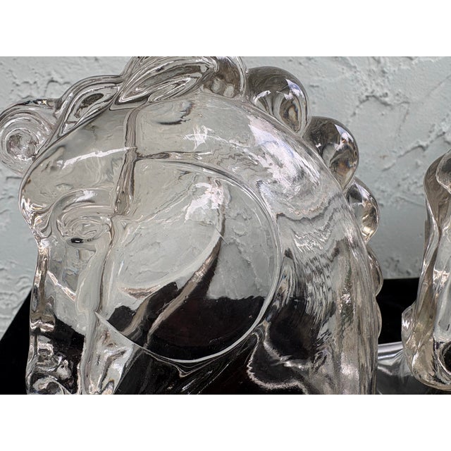 Vintage Federal Glass Horse Head Bookends – Clear Pressed Glass Pair, C. 1940s For Sale - Image 9 of 10