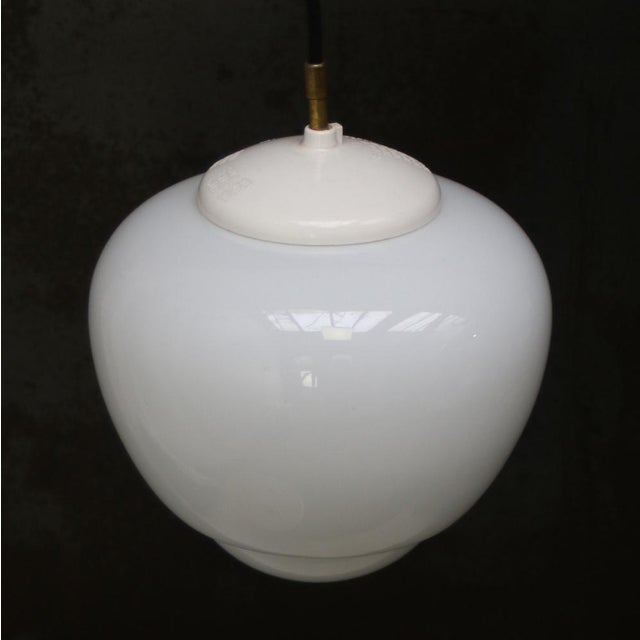 Vintage Industrial White Opaline Glass Pendant Light For Sale - Image 6 of 8